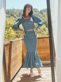 Victoria Embroidered Top - Queen Blue/Mini Alabaster Floral