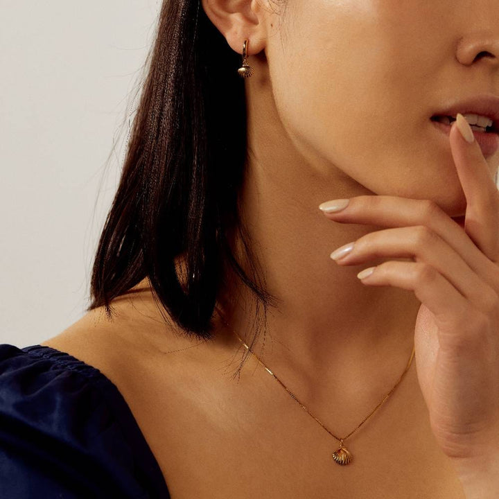 Shell Charm Huggie Drop Hoop Earrings