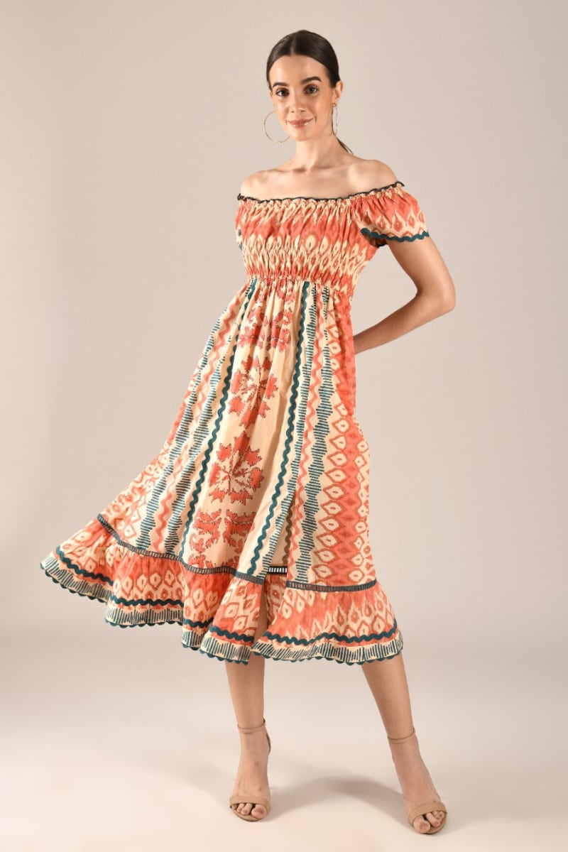 Sirin Midi Dress - Coral