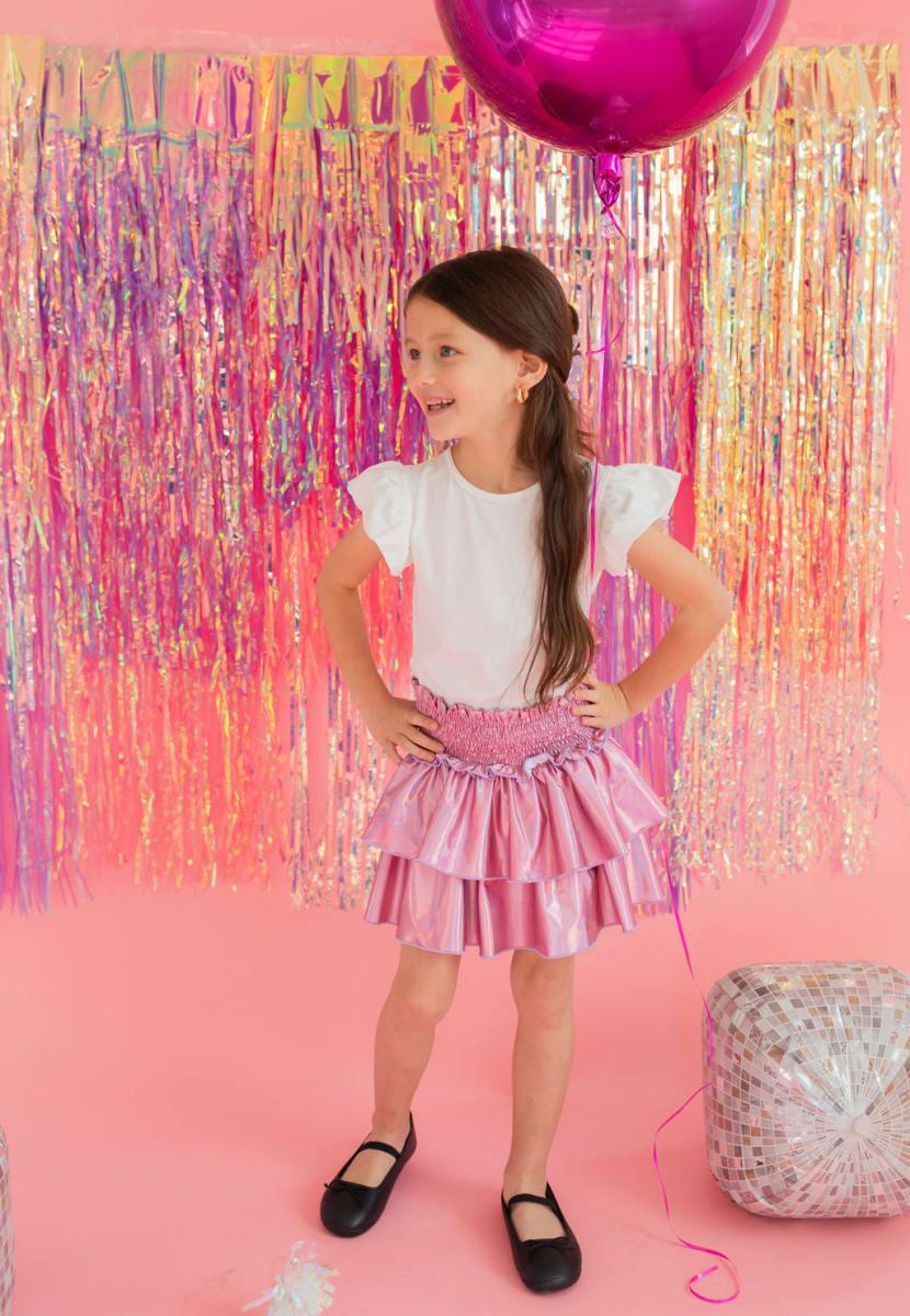 Ruffle Skort - Pink Lamè