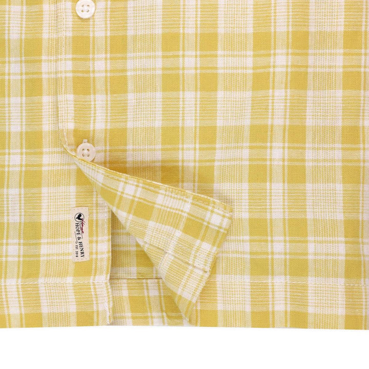 Linen Short Sleeve Camp Shirt - Yellow Plaid Linen