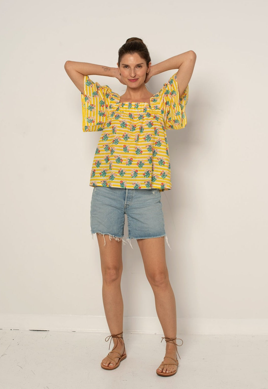 Fifi Top - Yellow Stripe Floral