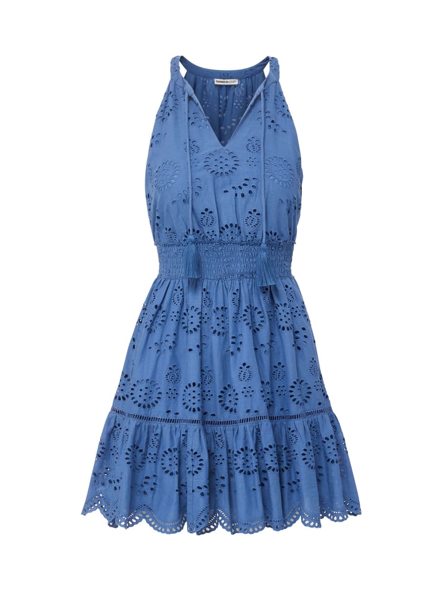 Emma Dress In San Andrés Eyelet - Steel Blue