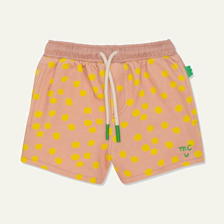 Recycled Cotton Pink Dotted Cropped Girl Shorts - Misty Rose/cyber Yellow