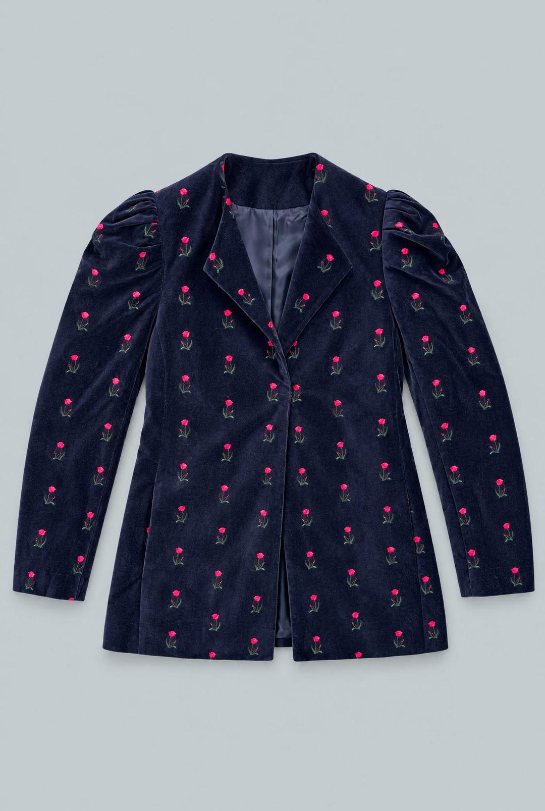 Velvet Puff Shoulder Blazer - Navy