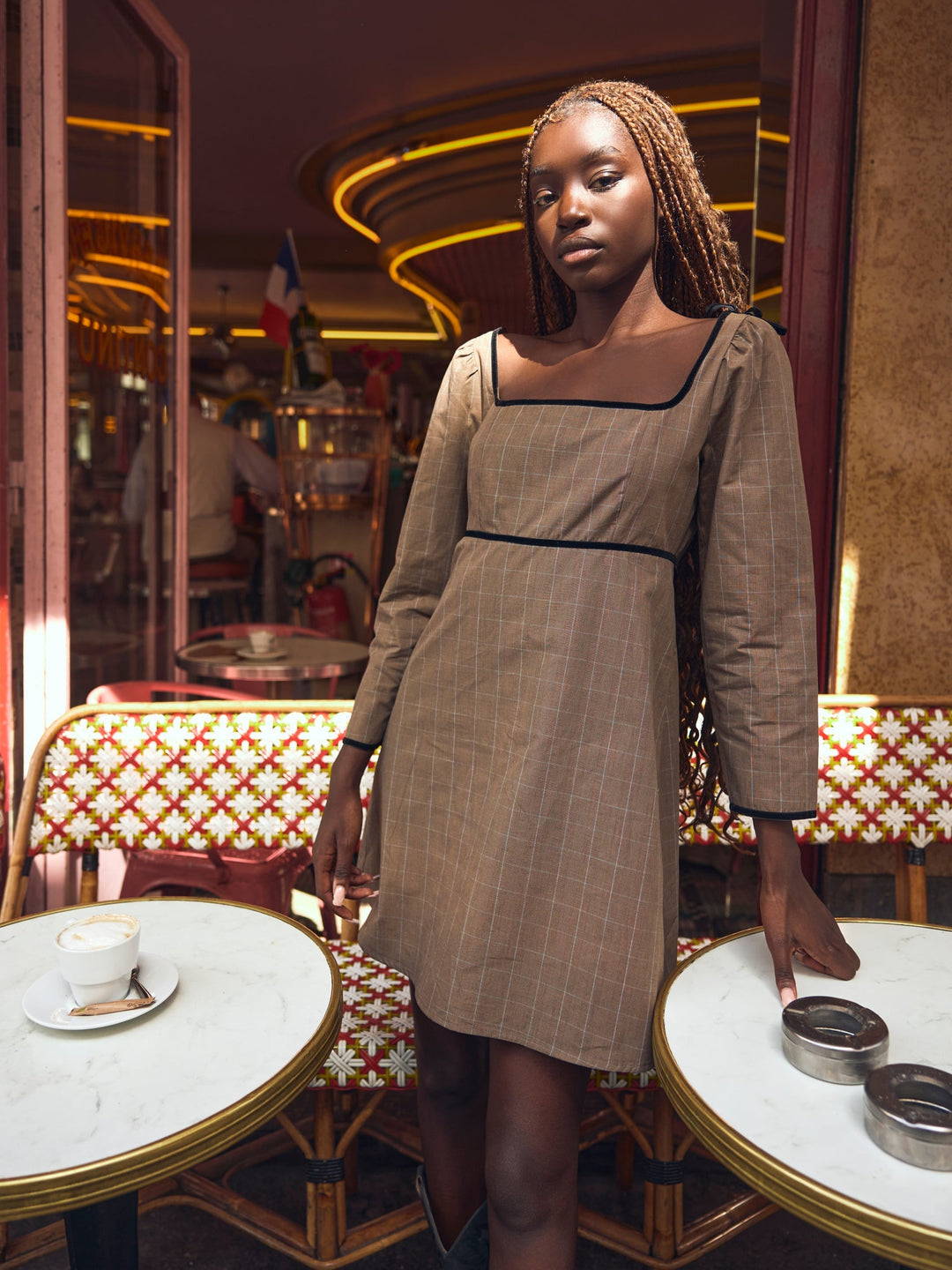 Tatum Mini Dress - Coco Check with Baby Blue Pinstripe