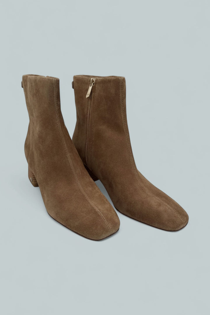 Women's Paige Square Toe Block Heel Ankle Booties - Almond Taupe Suede
