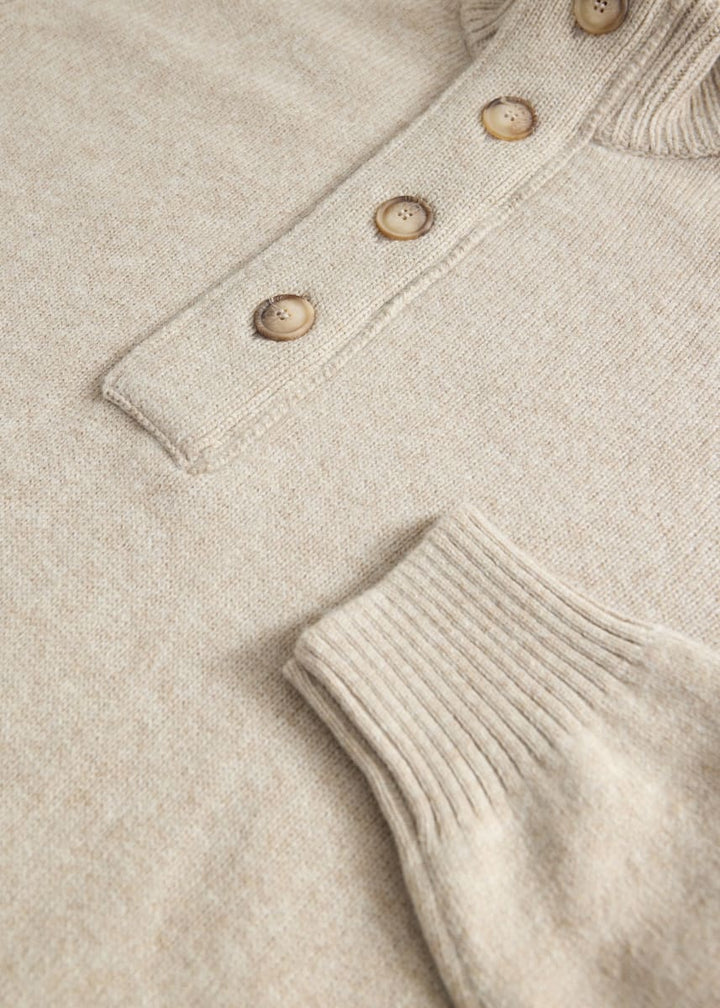 Geelong Wool Button Neck Pullover - Sand