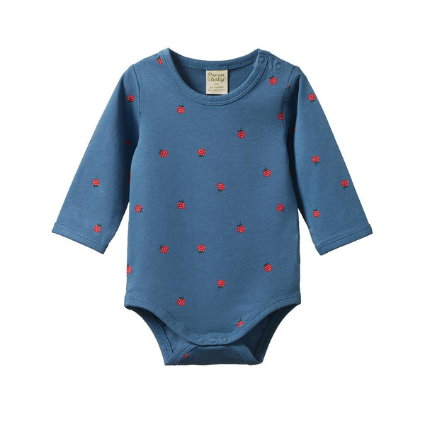 Stretch Jersey Cotton Bodysuit - Raspberry Blue Print