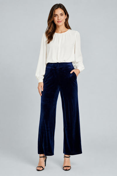 Alice Velvet Straight-Leg Trousers - Navy
