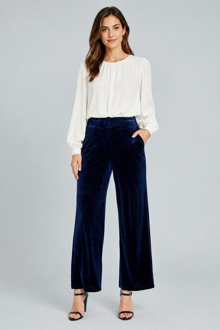 Alice Velvet Straight-Leg Trousers - Navy