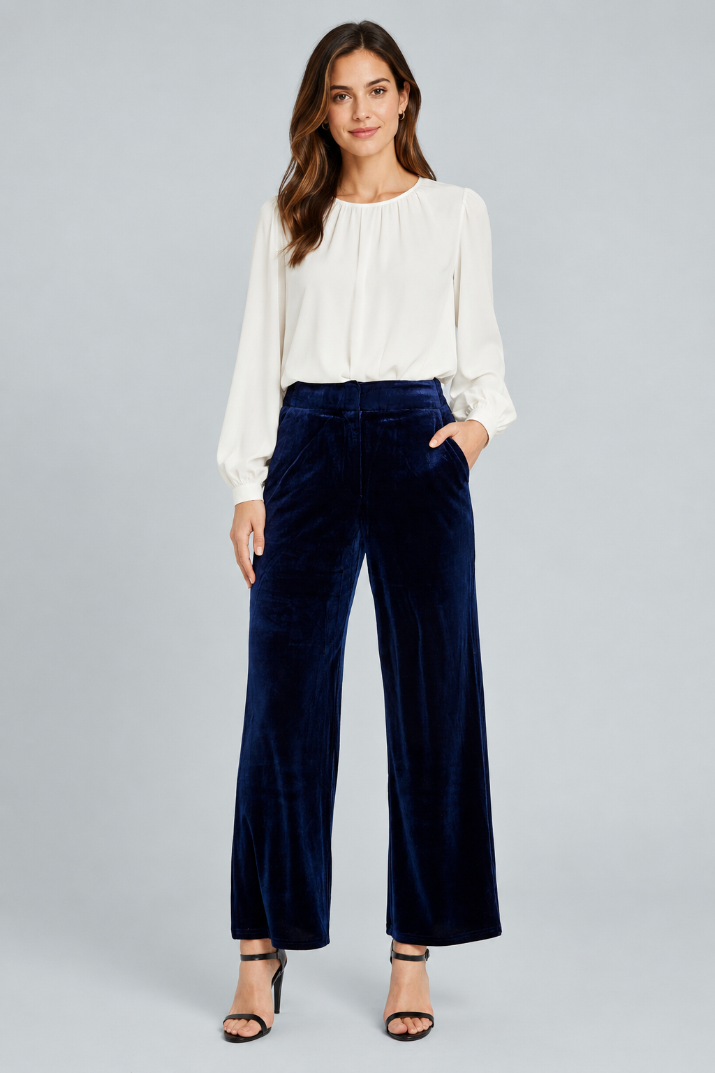 Alice Velvet Straight-Leg Trousers - Navy