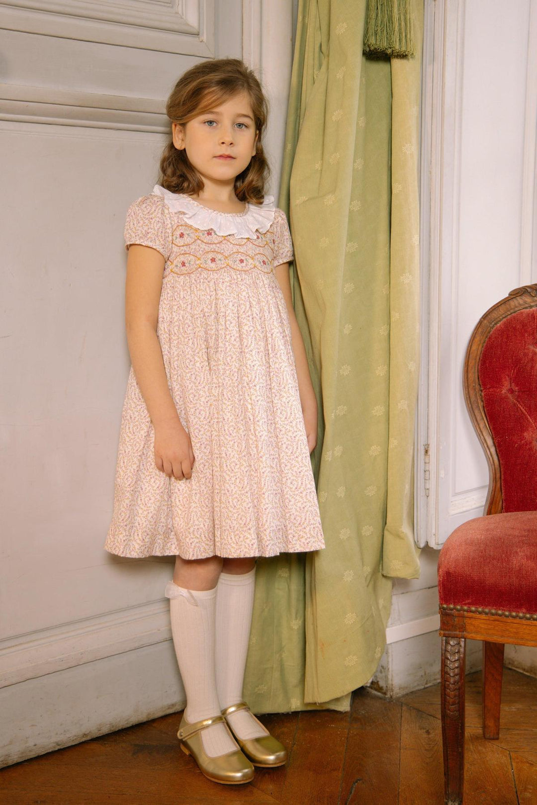 Isadora Short Sleeve Floral Smocked Dress - Yellow Floral