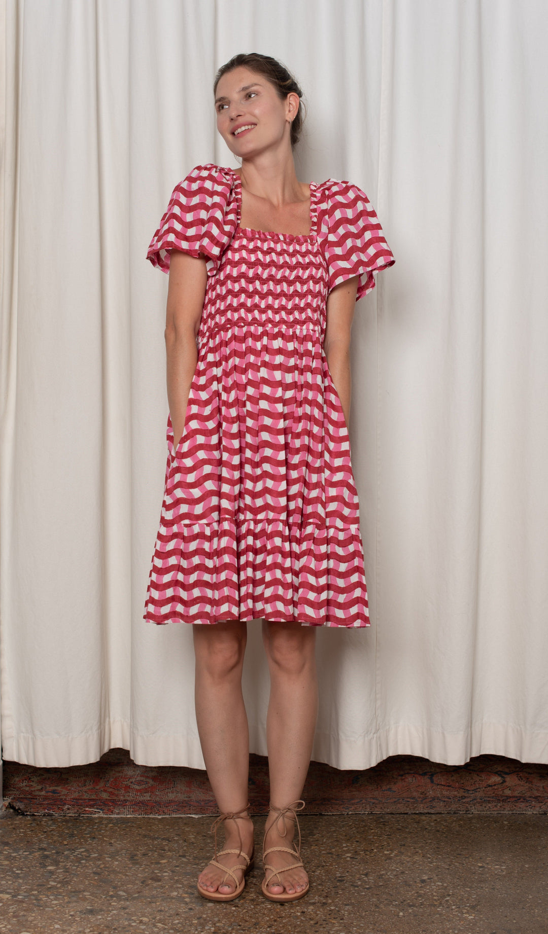 Delilah Dress - Red and Pink Zigzag Stripe