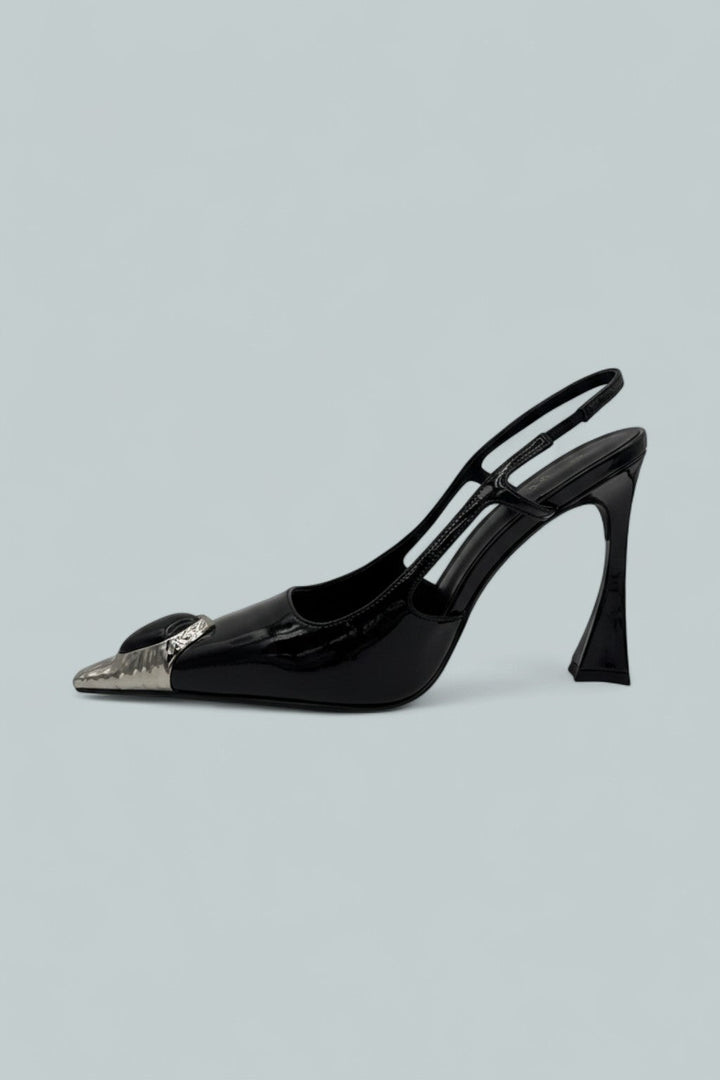 Women's Sorcerer Novelty Slingback Pumps - Black Patent Silver Black