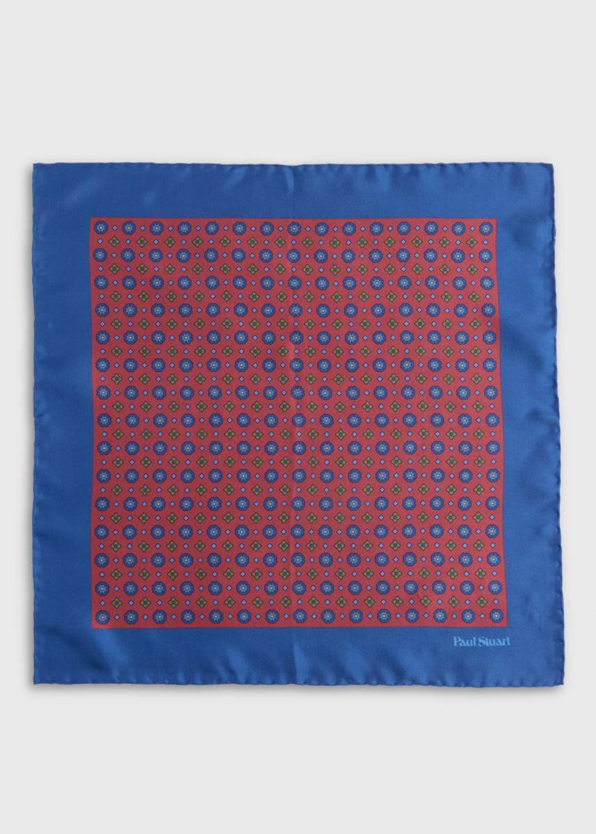 Printed Silk Medallion Pocket Square - Red