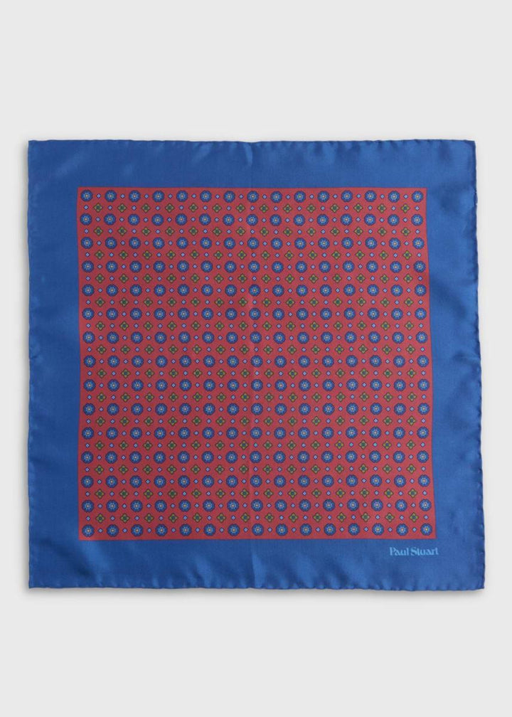Printed Silk Medallion Pocket Square - Red