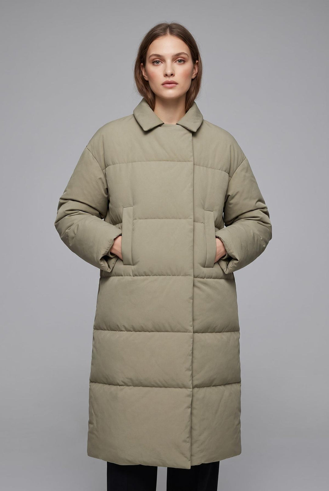 Long Puffer Coat - Sage