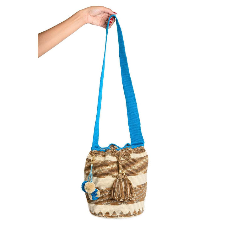 Woven Mochila Bucket Bag - Coffee
