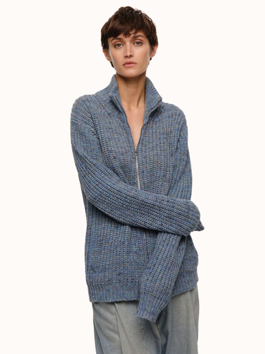 Dave Zip Cardigan - Blue