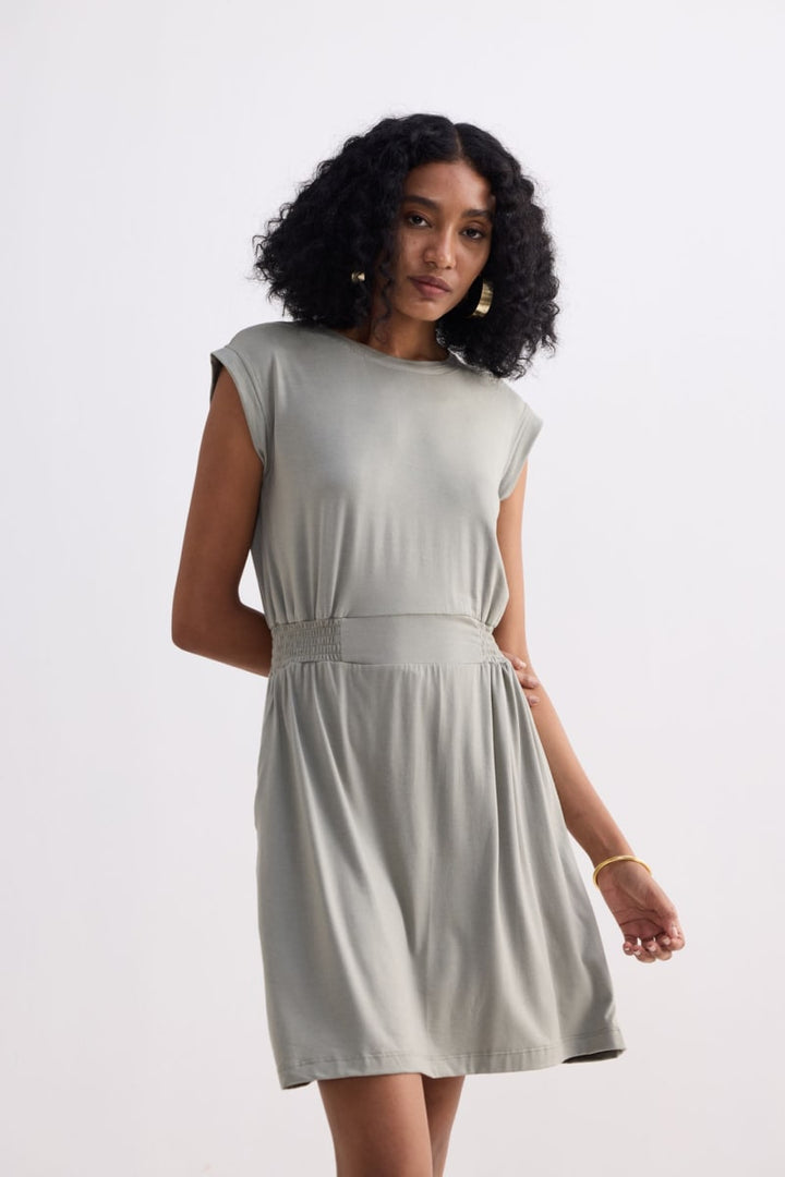 Short Dress With Smocking Side Detail - Frost & Mist