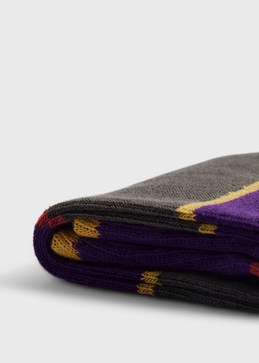 Cotton Regimental Stripe Sock - Purple/Olive