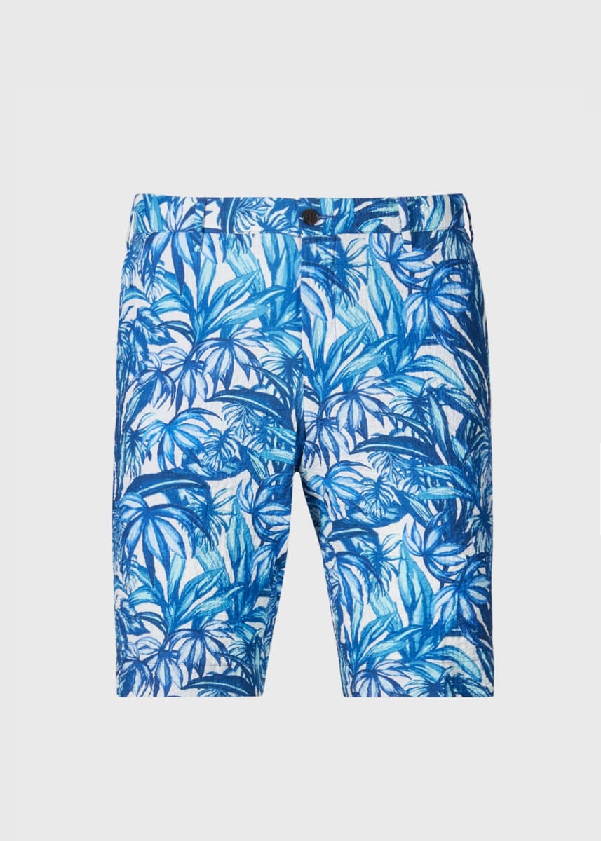 Printed Seersucker Walk Short - White/Blue