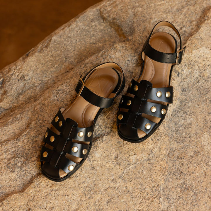 Mira Studded Fisherman Sandal - Black