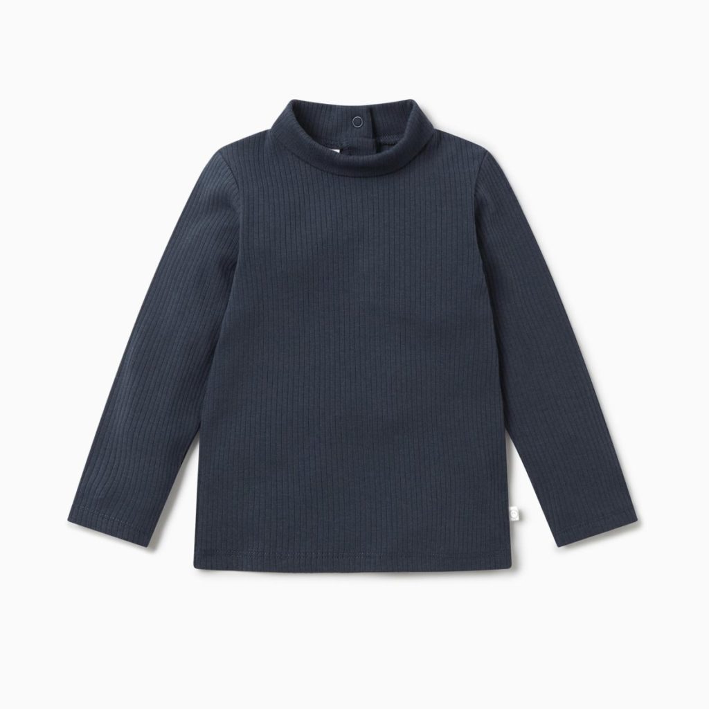Ribbed Roll Neck Tee - Navy