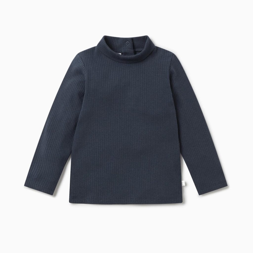 Ribbed Roll Neck Tee - Navy Tees Mori