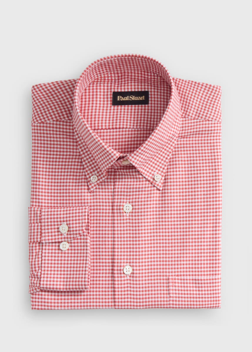Oxford Gingham Button-Down Shirt - Orange
