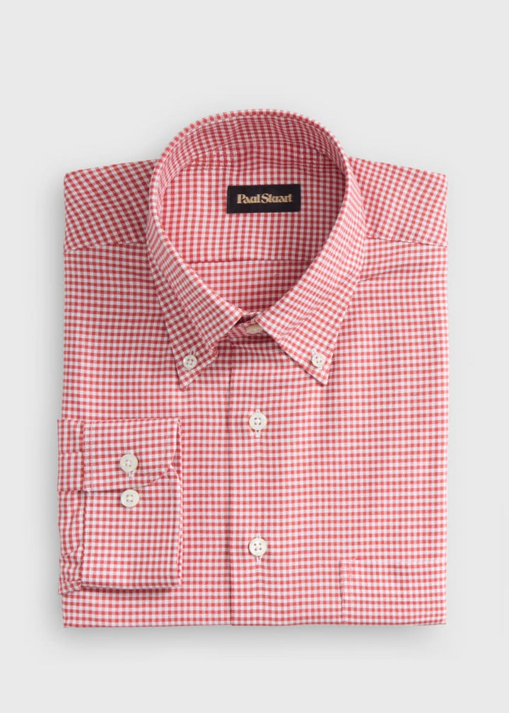 Oxford Gingham Button-Down Shirt - Orange