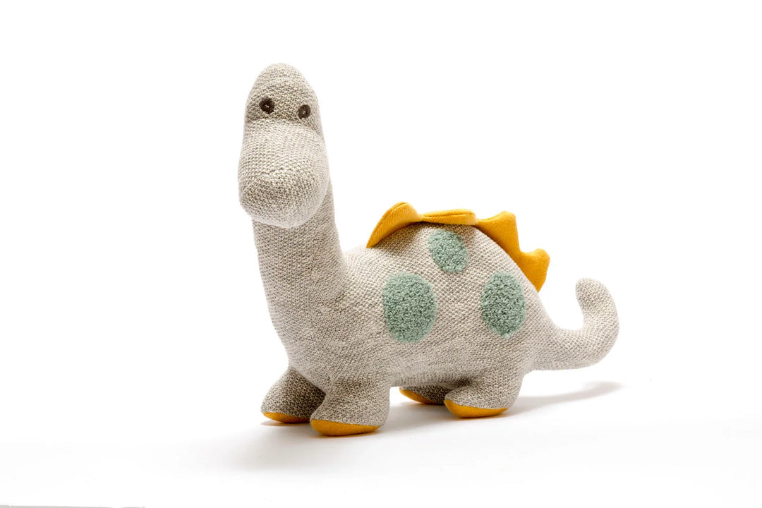 Large Organic Cotton Dinosaur Plush Toy, Diplodocus Grey