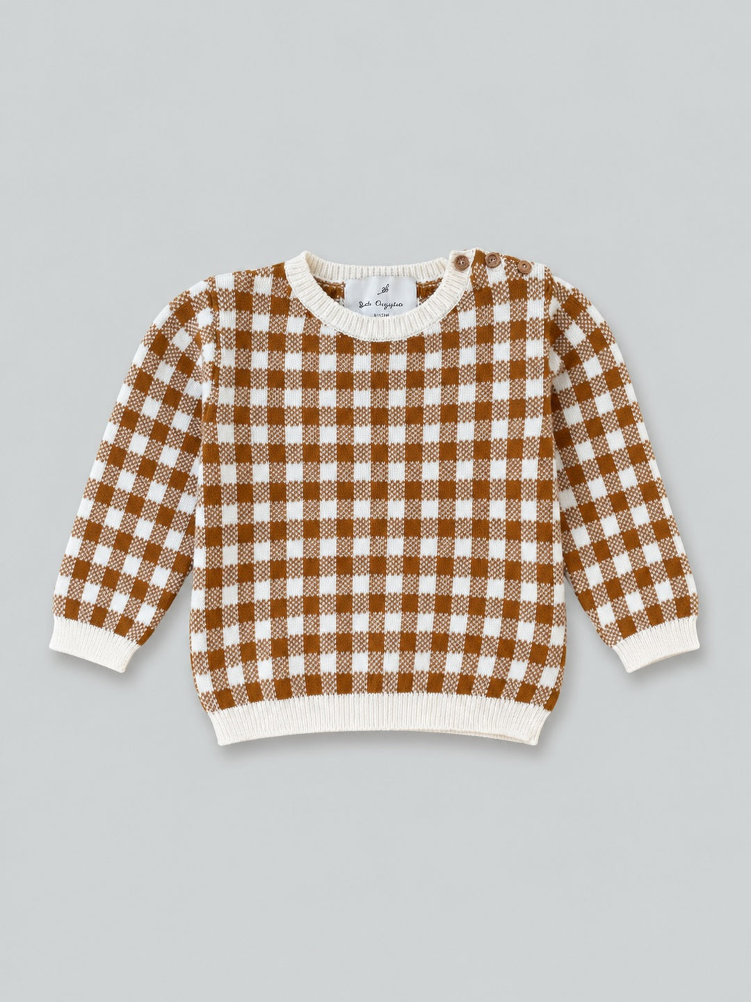 Ian Knit Long Sleeve Top - Caramel Gingham