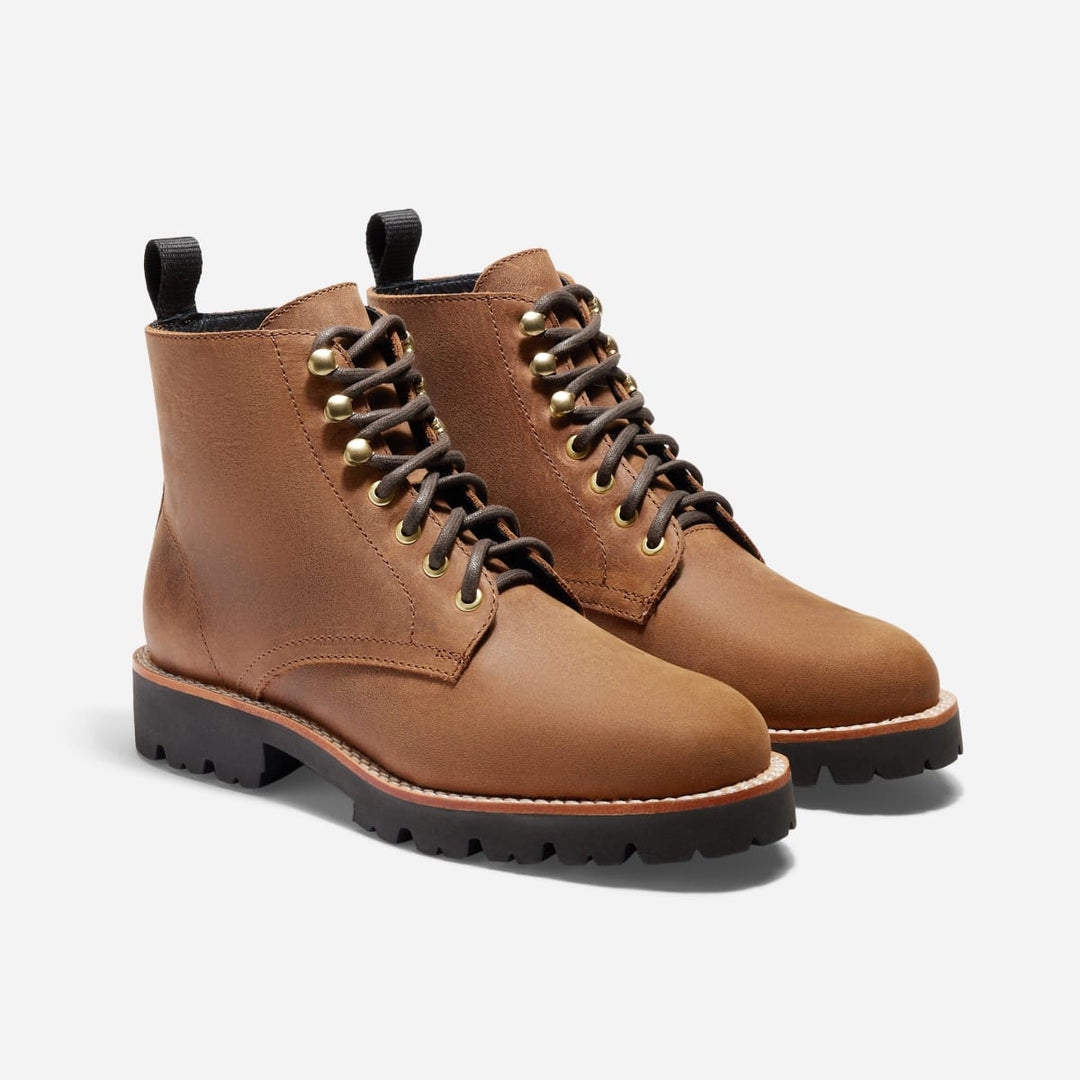 Nisolo Go-To Lace Lug Boot - Tobacco - Imperfect Boots Surprise Box