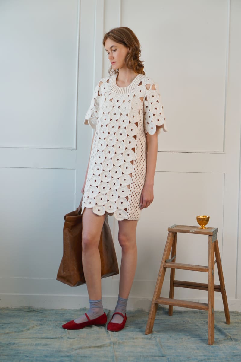 Circle Crochet Tee Shirt Dress - Ivory