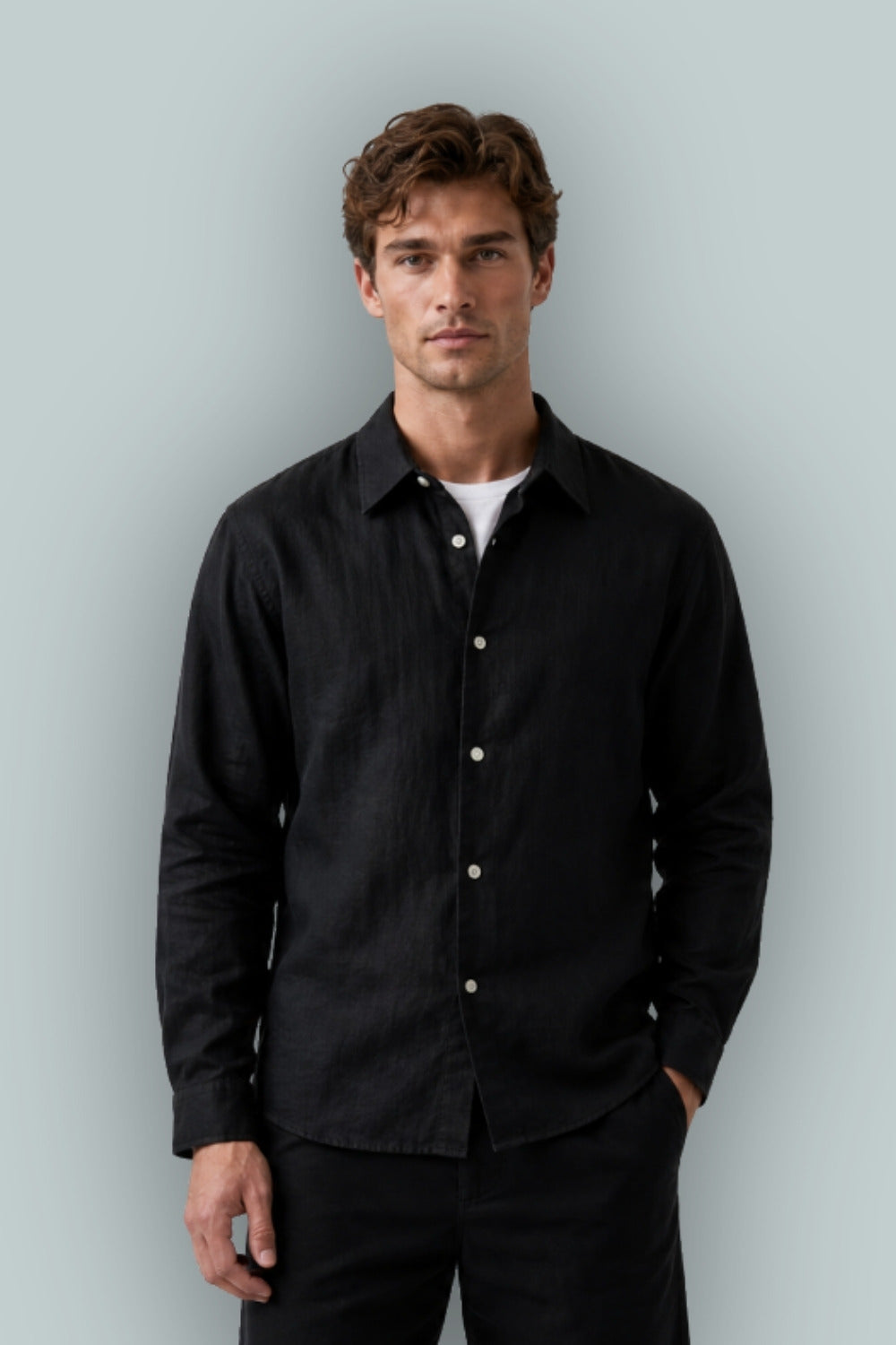 100% Linen Relaxed Shirt - Black