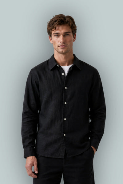 100% Linen Relaxed Shirt - Black