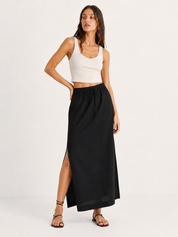 Maxi Skirt With Slits - Black