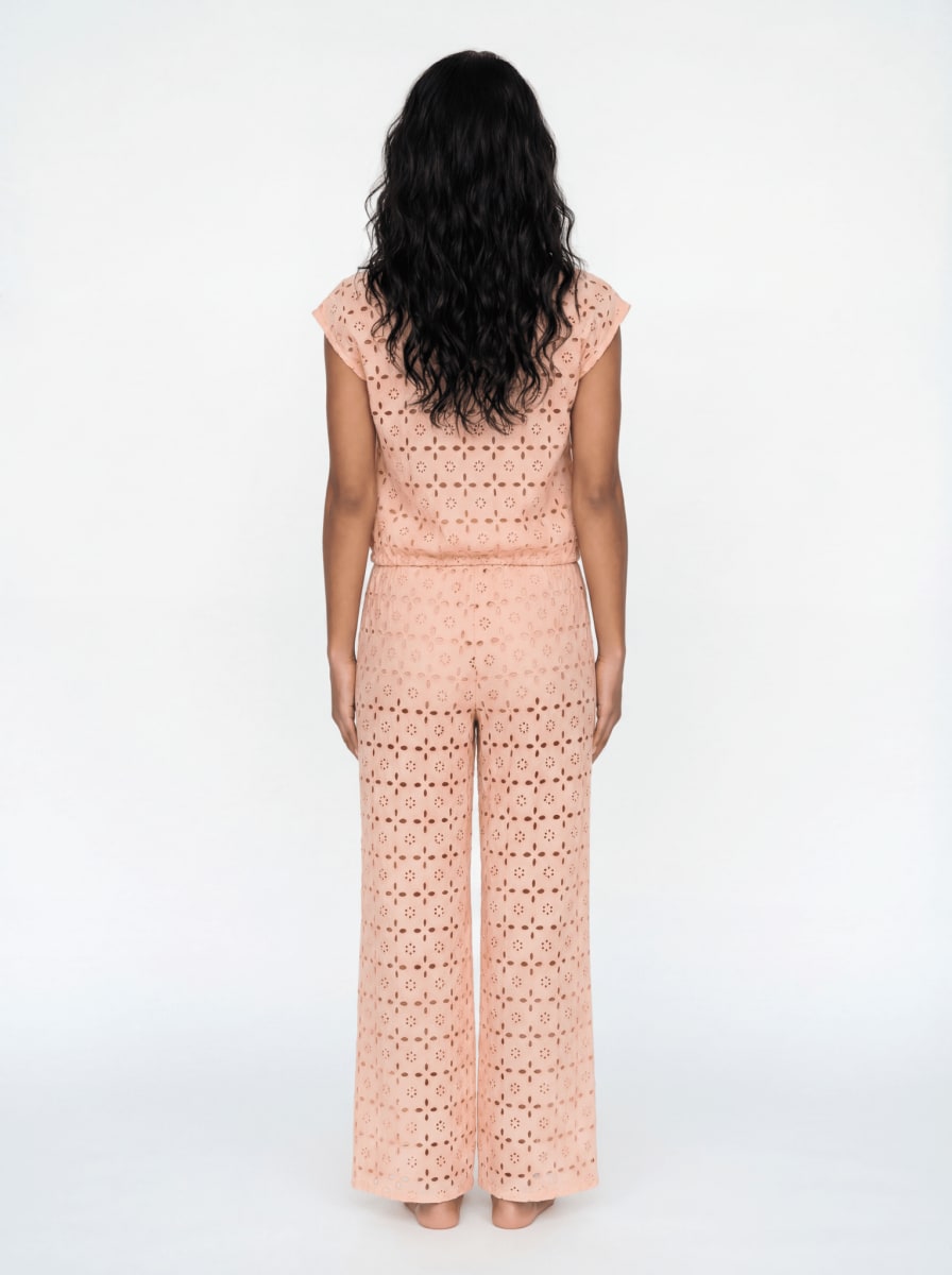Mattie Broderie Sleeveless Drawstring Shirt - Blush Pink