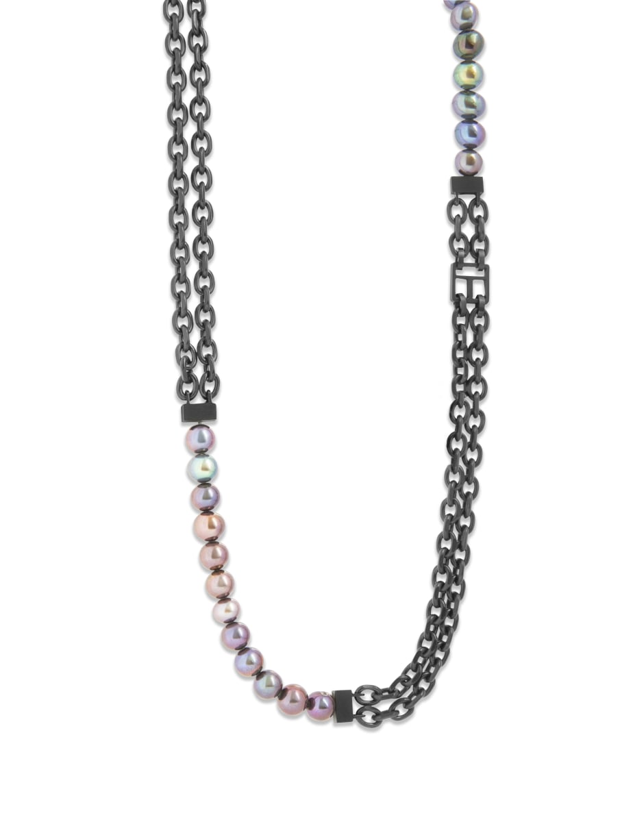 Black Ip Stainless Steel Catena Isaac Necklace With Black Pearls - Black