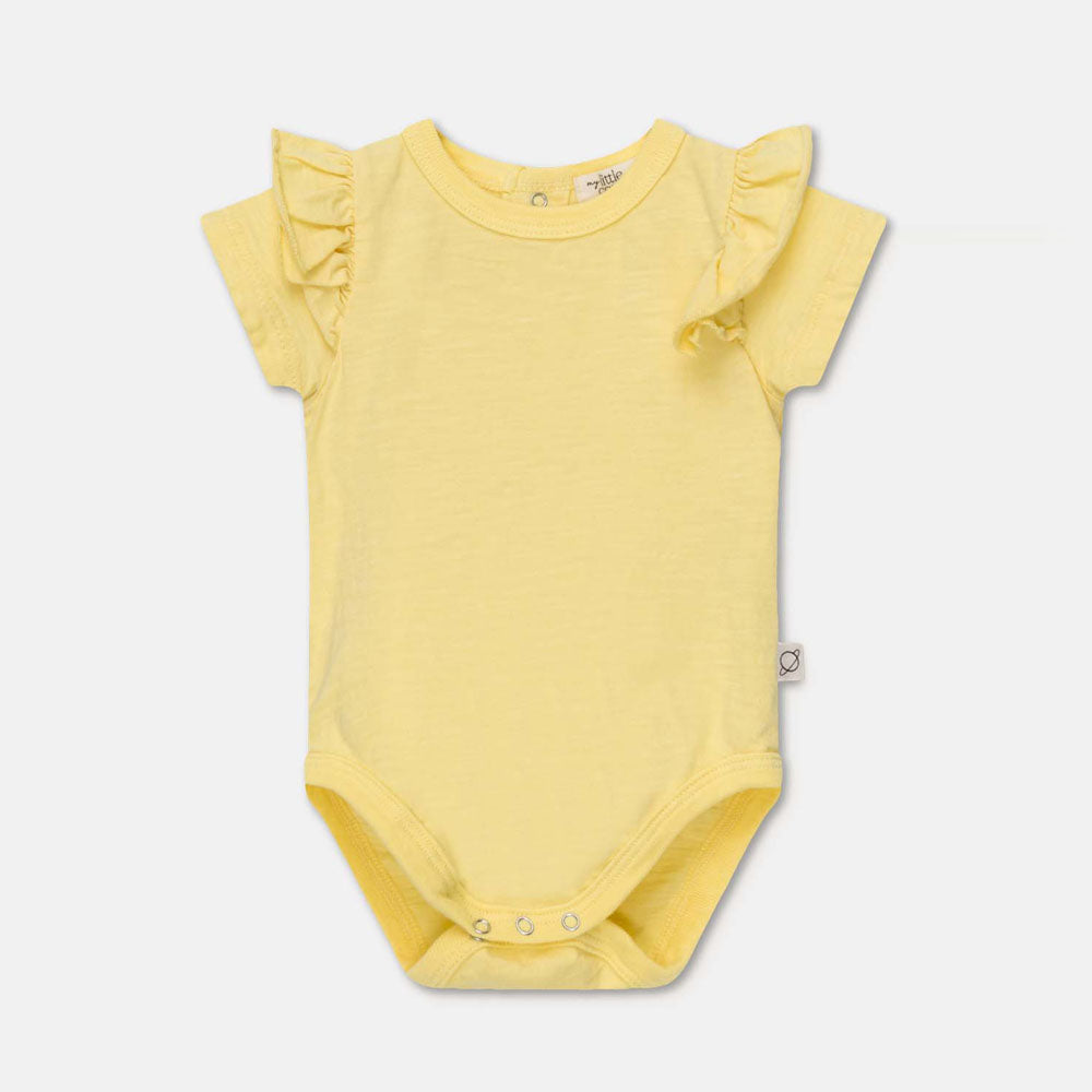 Slub Ruffle Baby Bodysuit - Yellow