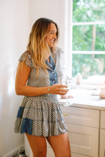 Jenny Silk Mini Dress - Small Blue Floral