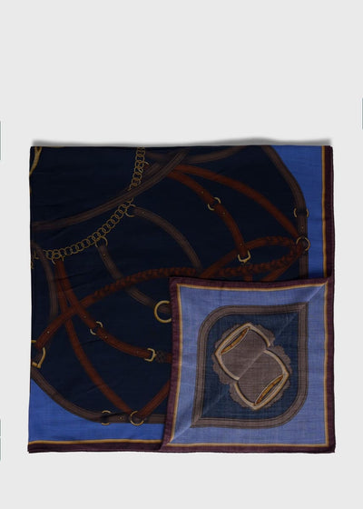 Belt & Buckle Printed Scarf - Navy