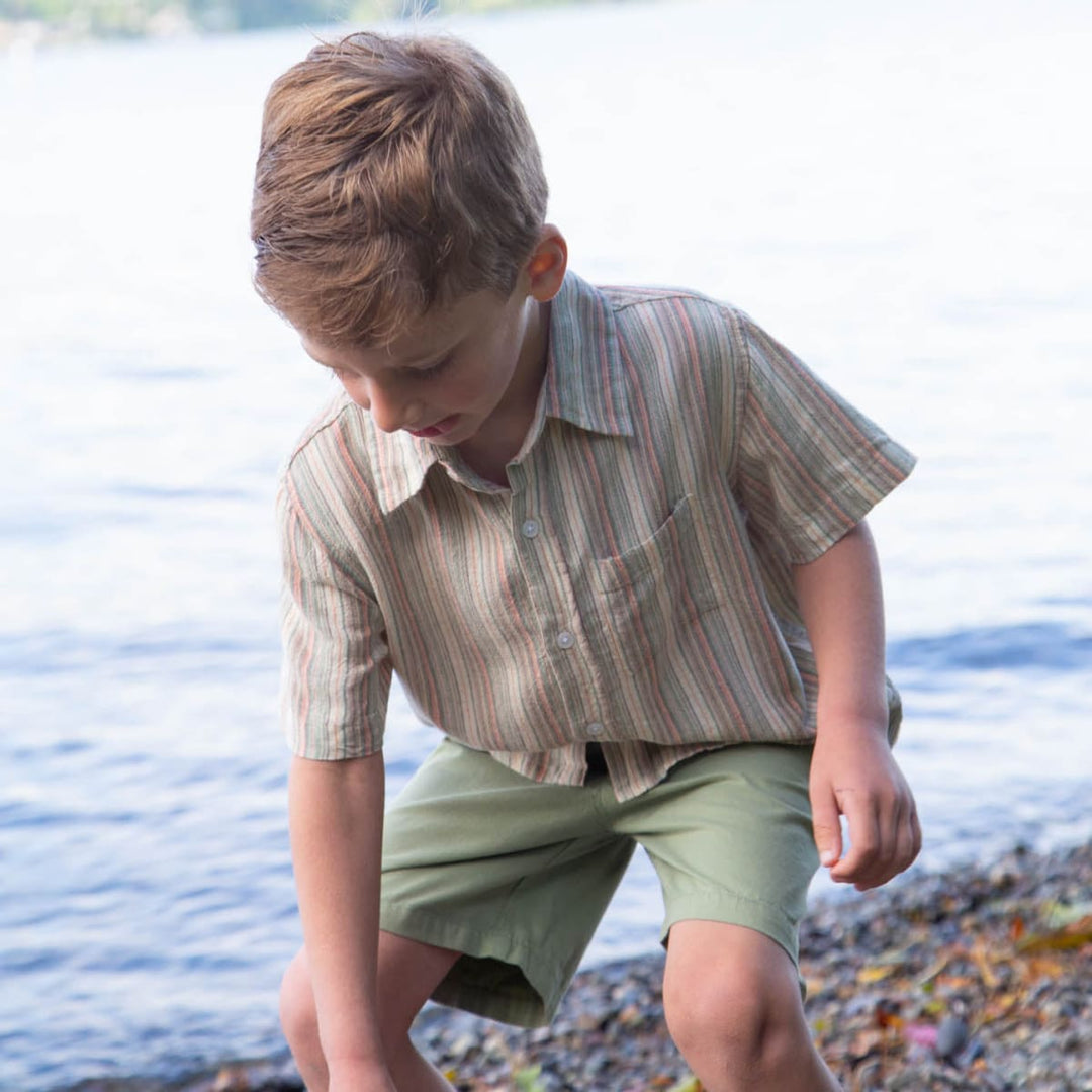 Boys Short Sleeves Collar Shirt - Mint Green Stripe