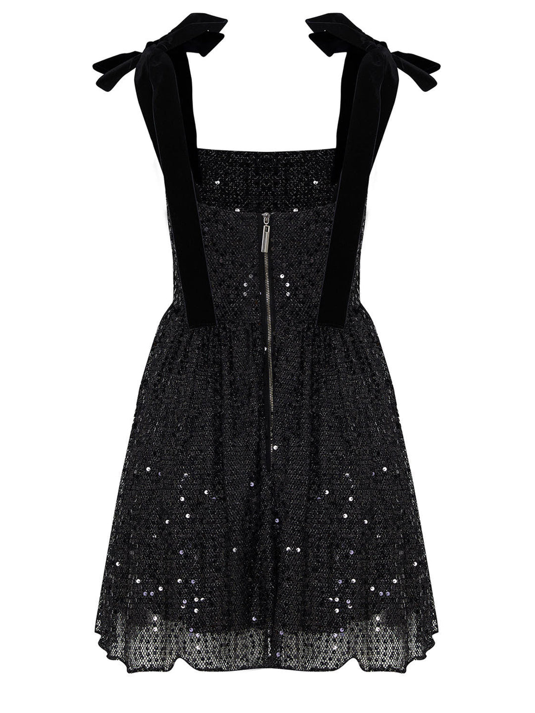 Sequined Flowy Mini Dress - Black