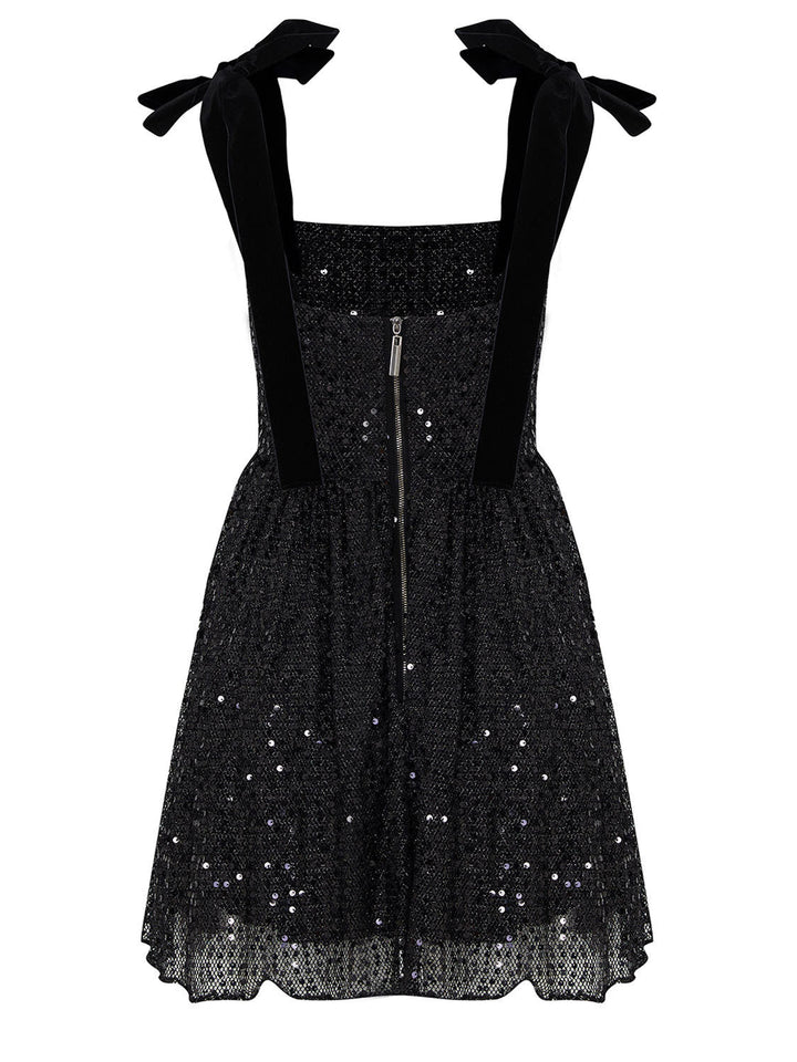 Sequined Flowy Mini Dress - Black