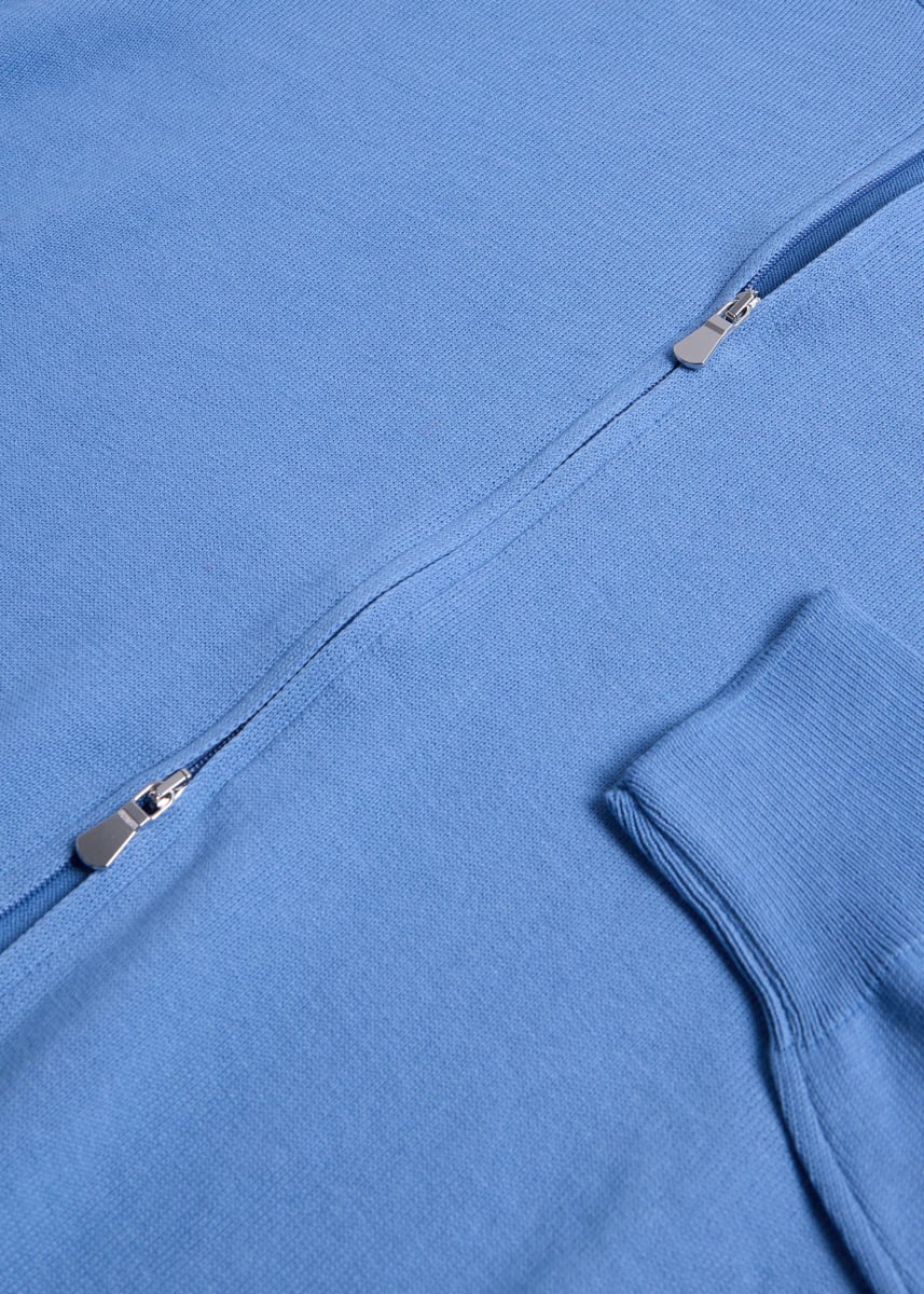 Cotton Double Zip Cardigan - Blue