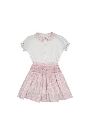 Marie Smocked Skirt & Blouse - Pink Floral