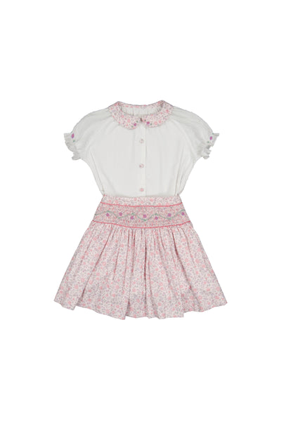 Marie Smocked Skirt & Blouse - Pink Floral
